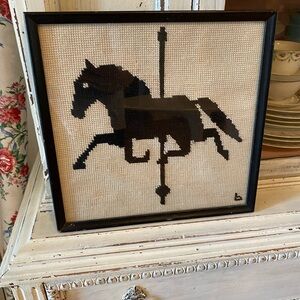 Framed Carousel Horse Needlepoint Art